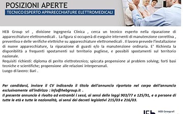 POSIZIONI APERTE : TECNICO APPARECCHIATURE ELETTROMEDICALI